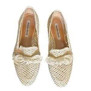 Charles David Cream Crochet Raffia Loafers Finite Slip-On Flats Sz 8.5